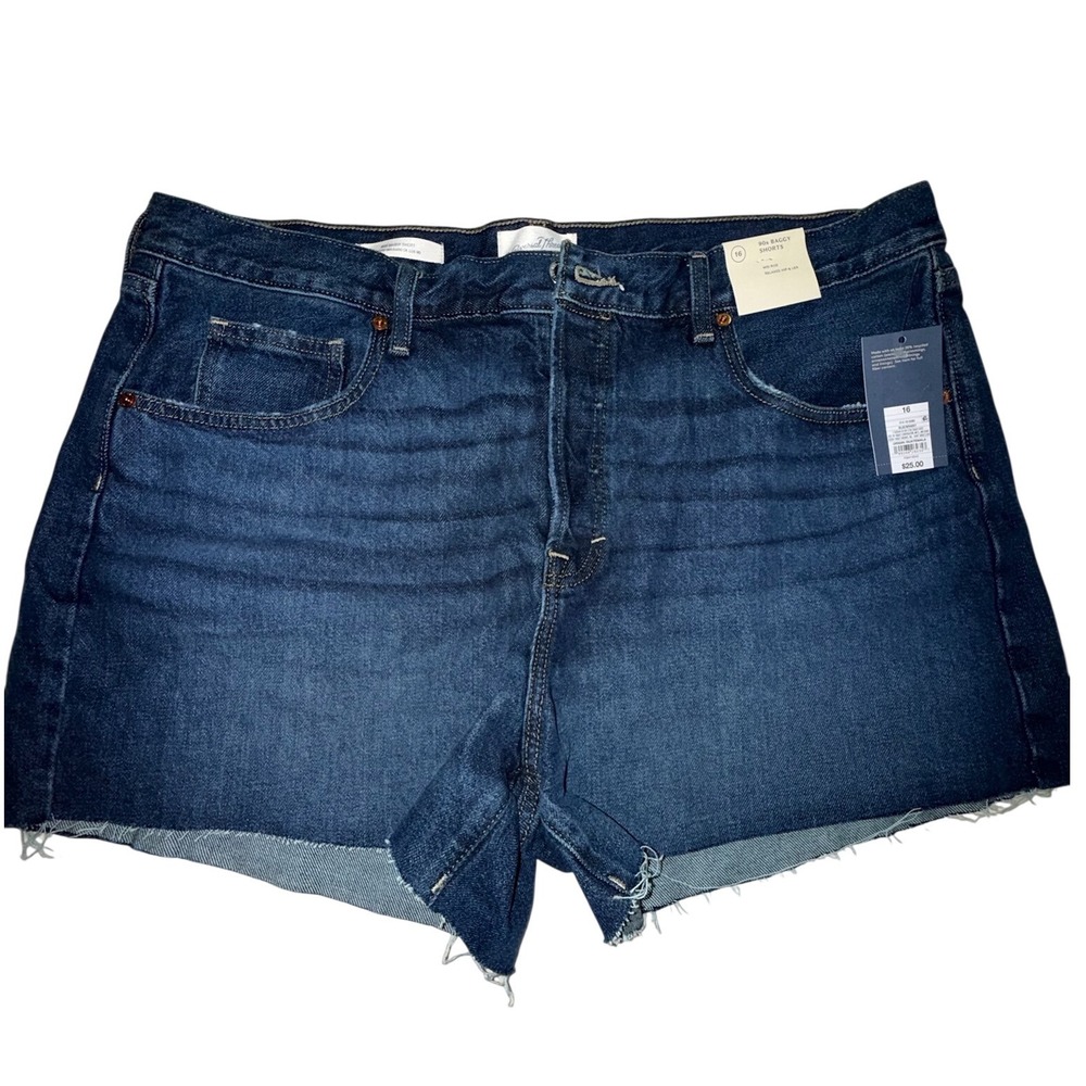 Universal Thread 90s Baggy Shorts Dark Wash Button Fly Raw Hem Denim Size 16 NEW